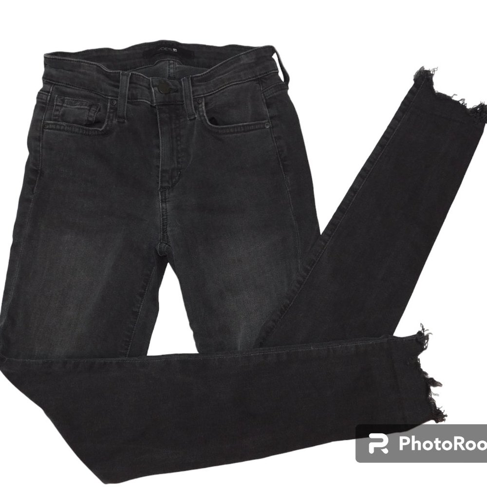 Joe's Jeans Flawless The Icon Mid Rise Skinny Ankle In Black Size 25 Raw Hem